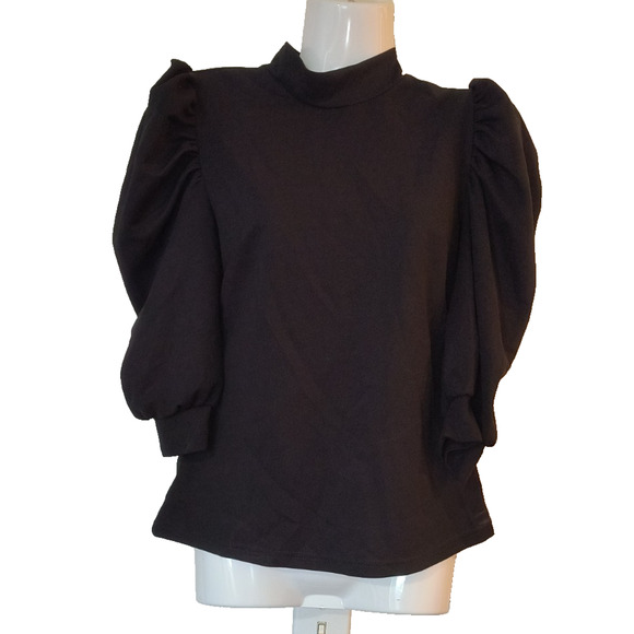 SHEIN Tops - Shein Women’s Black Long Sleeve Puff Shoulder High Neck Top Size M W004